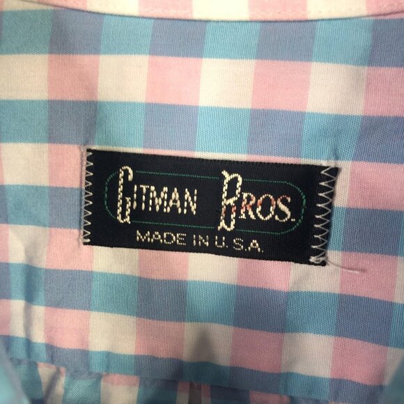 Gitman Bros Shirt Mens Blue Pink Gingham Check Button Front Cotton Made USA - Picture 3 of 16
